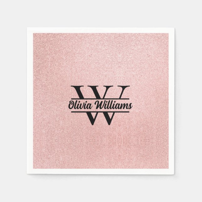 Guardanapo De Papel Monograma da rosa Dourada Glitter | Girly Modern S (Frente)