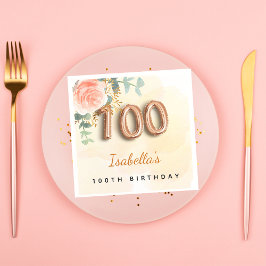 Guardanapo De Papel Monograma de 100 anos de rosa de ouro de eucalipto