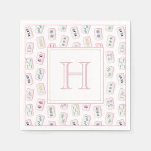 Guardanapo De Papel Monograma de Azulejos de Watercolor Pink e Green M