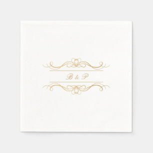Guardanapo De Papel Monograma de Casal Elegante Rodopio de Ouro Casame