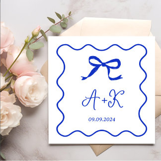 Guardanapo De Papel Monograma de Casamento Azul Francês Desenhado à Mã