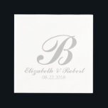 Guardanapo De Papel Monograma de Casamento Branco da Cinza Sliver<br><div class="desc">Guardanapos personalizados de papel monograma para casamentos e eventos relacionados. Personalize este elegante acessório de casamento com a noiva e os nomes do noivo,  data de casamento,  inicial ou qualquer coisa que você quiser. Texto simples e elegante do script Black em fundo branco.</div>