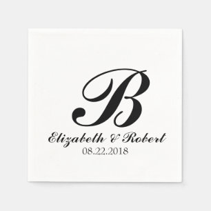 Guardanapo De Papel Monograma de Casamento Branco Negro Napkins