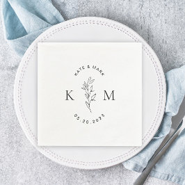 Guardanapo De Papel Monograma de Casamento com Folhagem Moderna