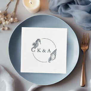 Guardanapo De Papel Monograma de Casamento de Cavalo de Mar e Casca Ma