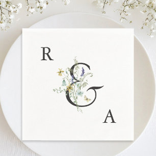 Guardanapo De Papel Monograma de Casamento de Flores Selvagens Elegant