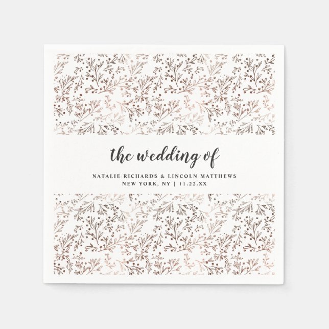 Guardanapo De Papel Monograma de Casamento de Folhas de Cobre com Fati (Frente)