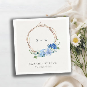 Guardanapo De Papel Monograma de Casamento de Madeira Floral Azul Livr