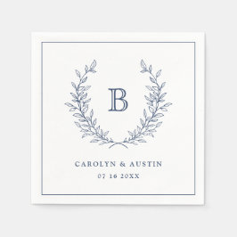Guardanapo De Papel Monograma de Casamento de Marinho Azul Laurel Wrea