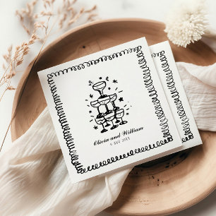 Guardanapo De Papel Monograma de Casamento Desenhado à Mão Whimsical