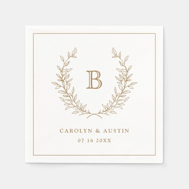 Guardanapo De Papel Monograma de Casamento Dourado Elegante Laurel Wre (Frente)