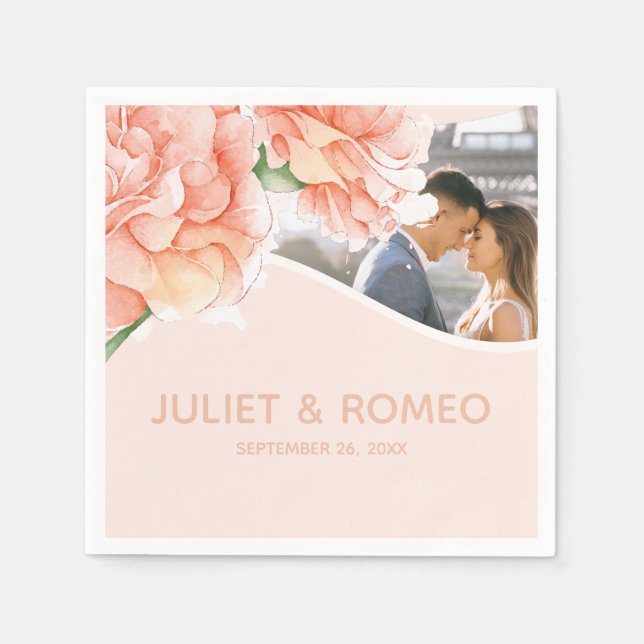 Guardanapo De Papel Monograma de Casamento Elegante Floral (Frente)