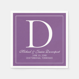 Guardanapo De Papel Monograma de casamento elegante moderno roxo branc