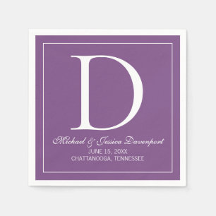 Guardanapo De Papel Monograma de casamento elegante moderno roxo branc