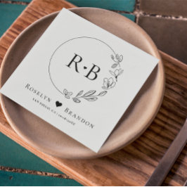 Guardanapo De Papel Monograma de Casamento Floral Simples Elegante