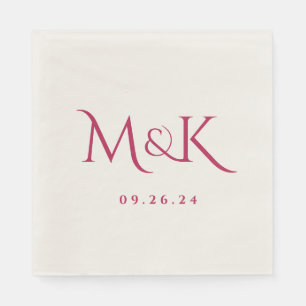 Guardanapo De Papel Monograma de Casamento Magenta Elegante e Simples