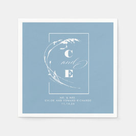 Guardanapo De Papel Monograma de Casamento Moderno Dusty Blue