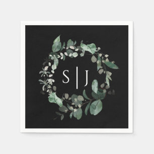 Guardanapo De Papel Monograma de Casamento Negro Verde Moderno