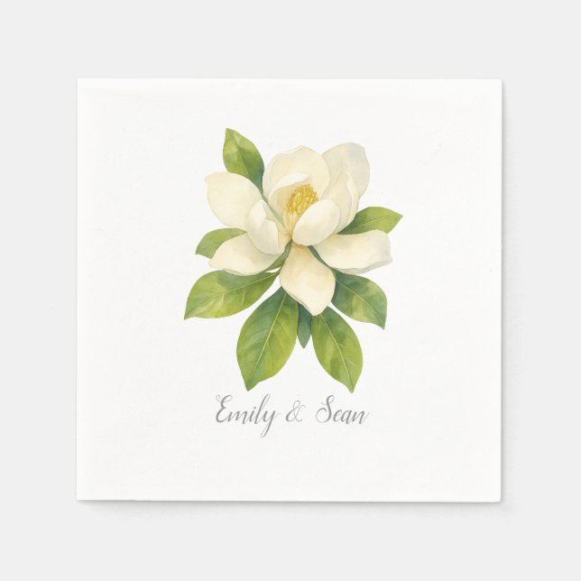 Guardanapo De Papel Monograma de Casamento Personalizado com Flor de M (Frente)