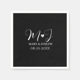 Guardanapo De Papel Monograma de Casamento Preto e Branco Personalizad