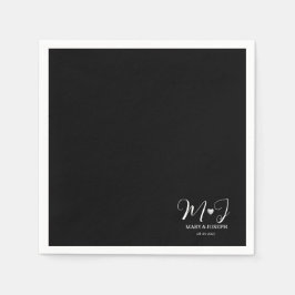 Guardanapo De Papel Monograma de Casamento Preto e Branco Personalizad