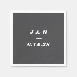 Guardanapo De Papel Monograma de Casamento Preto Suave e Minimalista