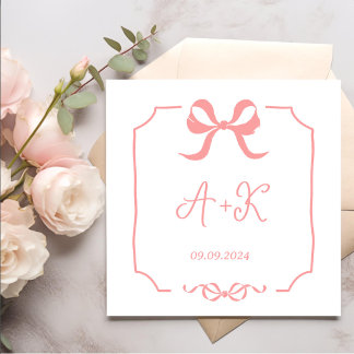 Guardanapo De Papel Monograma de Casamento Rosa Francês Desenhado à Mã
