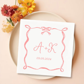 Guardanapo De Papel Monograma de Casamento Rosa Francês Desenhado à Mã