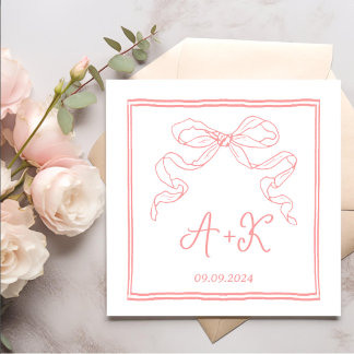 Guardanapo De Papel Monograma de Casamento Rosa Francês Desenhado à Mã