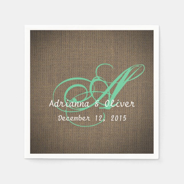 Guardanapo De Papel Monograma de Casamento Rustic Country Burlap (Frente)