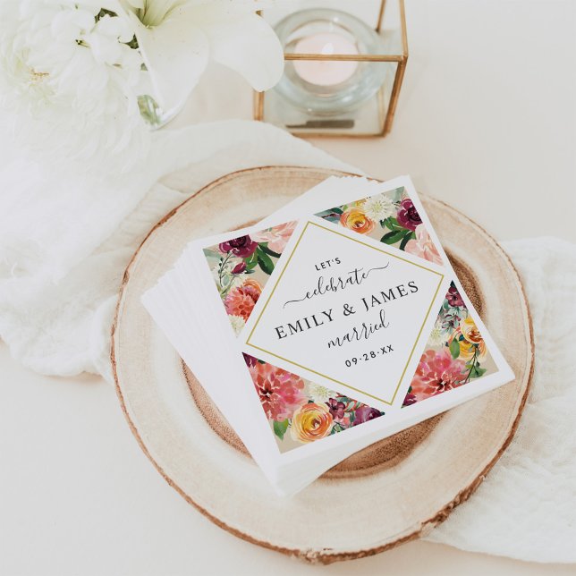 Guardanapo De Papel Monograma de Casamento Rustic Floral Diamond Burgu (Criador carregado)