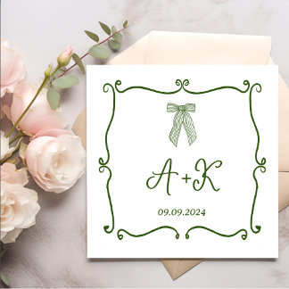 Guardanapo De Papel Monograma de Casamento Verde Francês Desenhado à M
