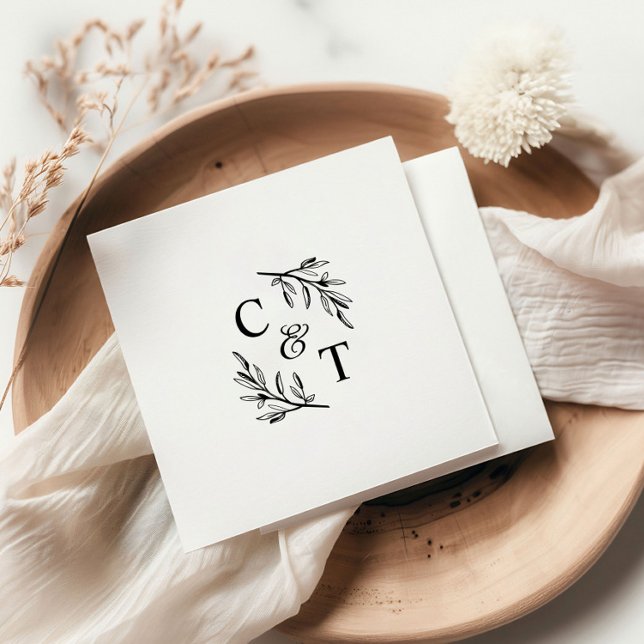 Guardanapo De Papel Monograma de Casamento Verde Simples (Simple Wedding Monogram Greenery Cocktail Party Napkins.)