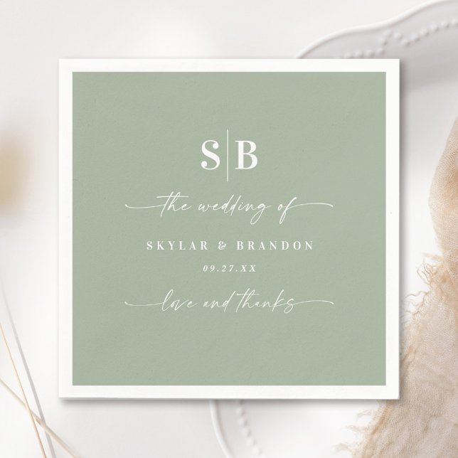 Guardanapo De Papel Monograma de Casamento Verde Sólido Simples (Criador carregado)