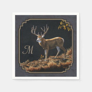 Guardanapo De Papel Monograma de Cinzas de carvão vegetal Mule Deer B