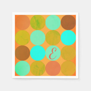 Guardanapo De Papel Monograma de Círculos Verdes e Laranja Azul Turque