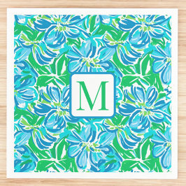 Guardanapo De Papel Monograma de Flores Azuis Preppy