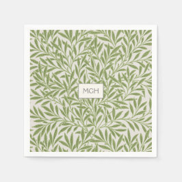Guardanapo De Papel Monograma de Folhas de Salgueiro Verde Vintage