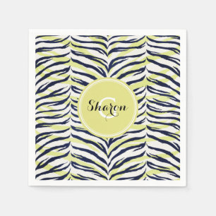 Guardanapo De Papel Monograma de impressão em branco e zebra amarela