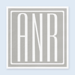 Guardanapo De Papel Monograma de Iniciais   Branco Sobre Cinzas Leves