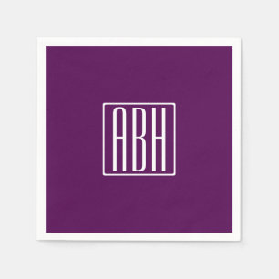 Guardanapo De Papel Monograma de Iniciais Branco Sobre Roxo Profundo