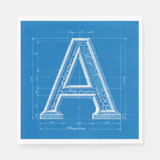 Guardanapo De Papel Monograma de Letra A em Blueprint