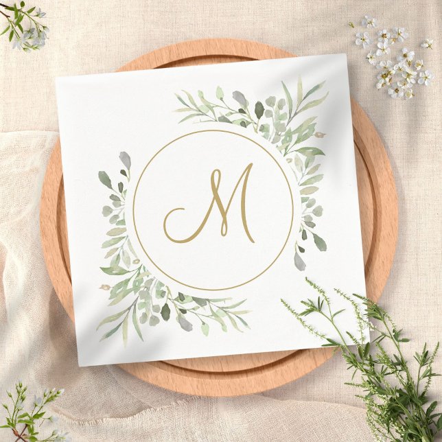 Guardanapo De Papel Monograma de Letra em Dourado Elegante com Folhage (Criador carregado)