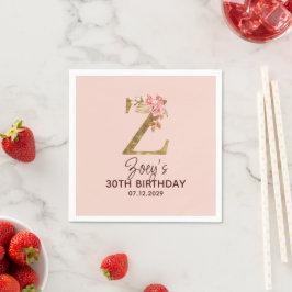 Guardanapo De Papel Monograma de letra Z dourada com rosas cor de rosa