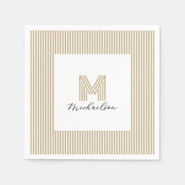 Guardanapo De Papel Monograma de Listras Douradas Minimalista Moderna