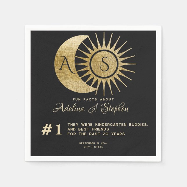 Guardanapo De Papel Monograma de Lua Solar Celestial Fatos Dourados (Frente)