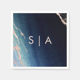 Guardanapo De Papel Monograma de marinho Azul de Agate e Rosa de Casam