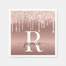 Guardanapo De Papel Monograma de Metal com Pingos de Glitter em Dourad