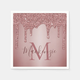Guardanapo De Papel Monograma de Moda de Rosa Dourada Glitter Drivers