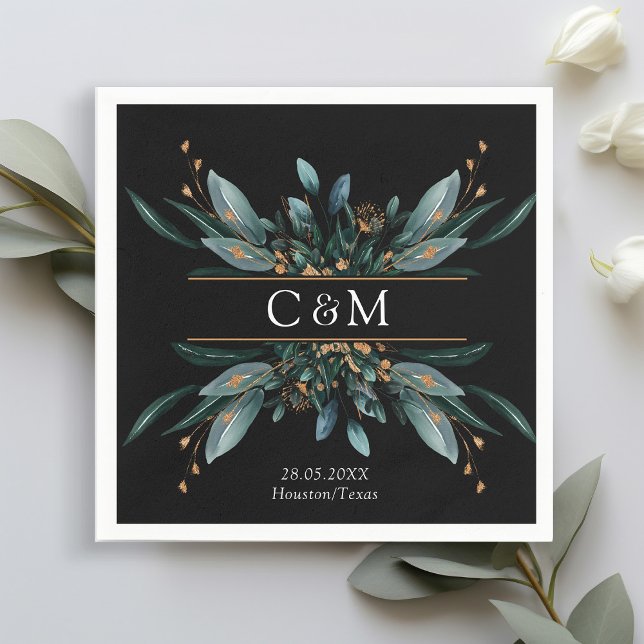 Guardanapo De Papel Monograma de Nápoles Dourada Azul Elegante (Imitat (Criador carregado)